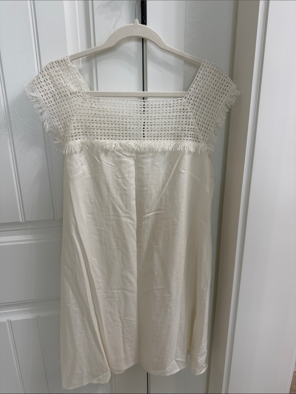 Daniel Cremieux Cream Crochet-Yoke Mini Dress